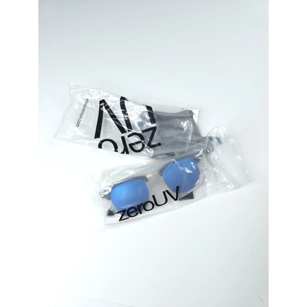 NWT‎ ZeroUV Retro Blue Black Oval Lens Sunglasses Microfiber Pouch